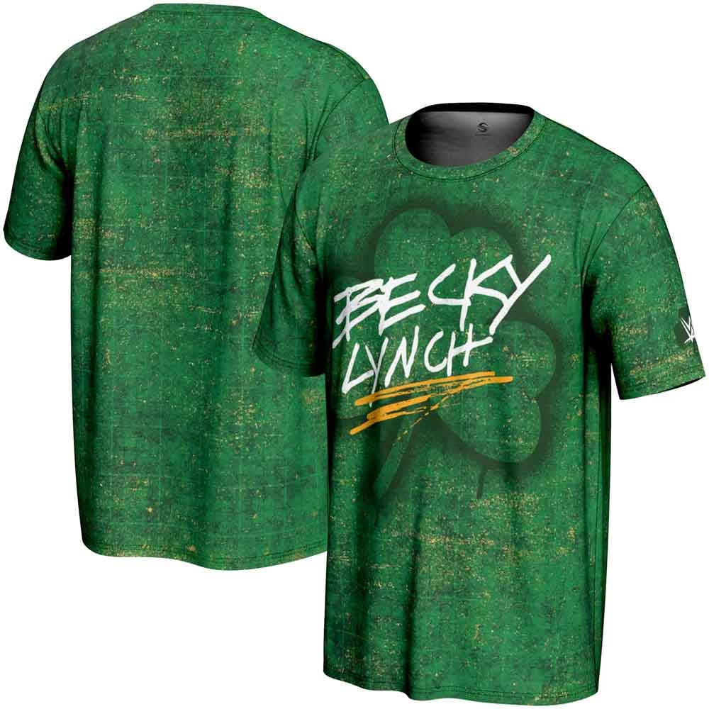01 Becky Lynch Green WWE T-Shirt – St. Patrick’s Day Fan Apparel - Image 1