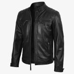 Men’s Black Quilted Leather Biker Jacket – Motorcycle Riding Jacket