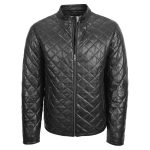 Men’s Black Quilted Leather Anorak Jacket – Genuine Leather