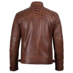 Men’s Cognac Brown Quilted Leather Cafe Racer Motorcycle Jacket - Image 2