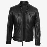Men’s Black Quilted Leather Biker Jacket – Motorcycle Riding Jacket - Image 3