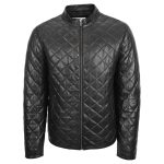 Men’s Black Quilted Leather Anorak Jacket – Genuine Leather - Image 3