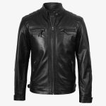 Men’s Black Quilted Leather Biker Jacket – Motorcycle Riding Jacket - Image 4