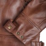 Men’s Cognac Brown Quilted Leather Cafe Racer Motorcycle Jacket - Image 5