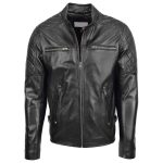 Men’s Black Leather Biker Jacket with Quilted – Jackson