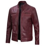 Dodge Men’s Burgundy Leather Biker Jacket