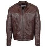 Men’s Brown Leather Cafe Racer Biker Jacket – Ron
