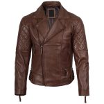 Frisco Men’s Dark Brown Quilted Leather Biker Jacke
