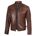 Men’s Cognac Brown Leather Cafe Racer Jacket