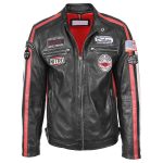 Men's Premium Black Leather Biker Jacket with Racing Stripes