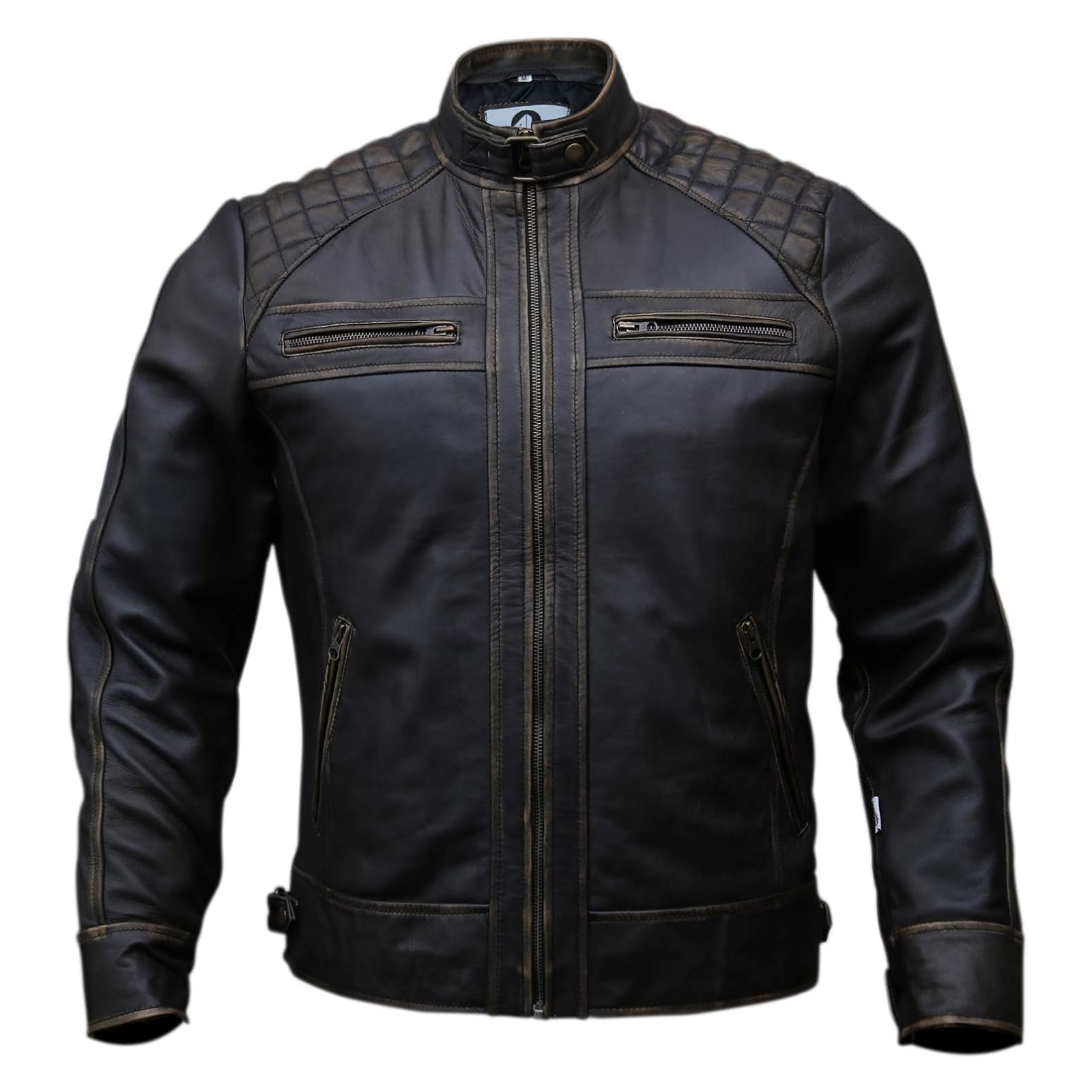 01 Men's Slim Fit Sheepskin Leather Biker Jacket – Lightweight Cafe Racer Style - Image 1
