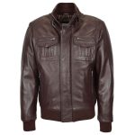 Men’s Brown Leather Bomber Flight Jacket – Tom Classic Style