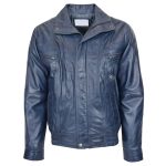 Men’s Blue Leather Bomber Blouson Jacket – Rober