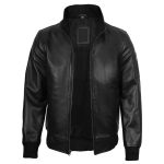 Men’s Black Real Cowhide Leather Bomber Jacket