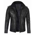 Men's Black Waxed Leather Cafe Racer Biker Jacket