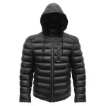 Men’s Hooded Black Puffer Bomber Jacket – Zip-Up Winter Coat