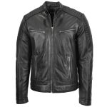 Men’s Black Leather Cafe Racer Biker Jacket – Ron