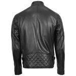 Men’s Black Leather Biker Jacket with Quilted – Jackson - Image 2