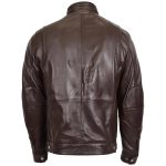 Men’s Brown Leather Jacket with Standing Collar – Tony - Image 2
