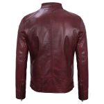 Dodge Men’s Burgundy Leather Biker Jacket - Image 2