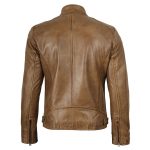 Dodge Men’s Camel Brown Leather Biker Jacket - Image 2