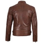 Men’s Cognac Brown Leather Cafe Racer Jacket - Image 2