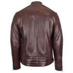 Men’s Brown Leather Cafe Racer Biker Jacket – Ron - Image 2
