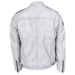 Men's Bobby Vintage White Leather Biker Jacket with Motorsport Logos - Image 3