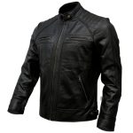 Men's Slim Fit Sheepskin Leather Biker Jacket – Lightweight Cafe Racer Style - Image 2