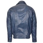 Men’s Blue Leather Bomber Blouson Jacket – Rober - Image 2