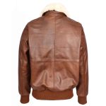 Men’s Tan Leather Aviator Bomber Jacket – Luca G-1 Pilot Style with Detachable Collar - Image 2