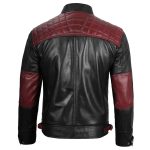 Men’s Black and Burgundy Quilted Leather Cafe Racer Jacket - Image 3