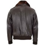 Men’s Brown Leather Pilot Bomber Jacket – Leroy with Removable Collar - Image 2