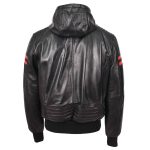 Men’s Black Real Leather Hooded Bomber Jacket – Remmy Zip-Up Style - Image 2
