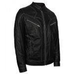 Men’s Black Vintage Leather Biker Jacket - Image 2