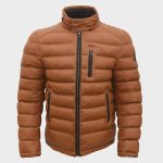 Men’s Caramel Brown Puffer Jacket – Hooded Zip-Up Jacket - Image 2