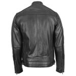 Men’s Black Leather Cafe Racer Biker Jacket – Ron - Image 2