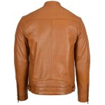 Men’s Tan Leather Cafe Racer Biker Jacket – Ron - Image 2