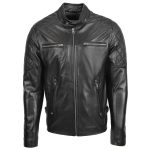 Men’s Black Leather Biker Jacket with Quilted – Jackson - Image 3