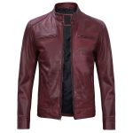 Dodge Men’s Burgundy Leather Biker Jacket - Image 3