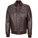 Men’s Brown Leather Bomber Flight Jacket – Tom Classic Style - Image 3