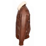 Men’s Tan Leather Aviator Bomber Jacket – Luca G-1 Pilot Style with Detachable Collar - Image 3
