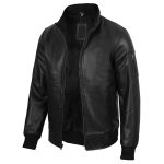 Men’s Black Real Cowhide Leather Bomber Jacket - Image 3