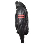 Men’s Black Real Leather Hooded Bomber Jacket – Remmy Zip-Up Style - Image 3