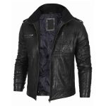 Men's Black Waxed Leather Cafe Racer Biker Jacket - Image 3