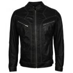 Men’s Black Vintage Leather Biker Jacket - Image 3