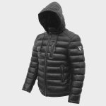 Men’s Hooded Black Puffer Bomber Jacket – Zip-Up Winter Coat - Image 3