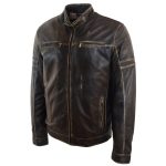 Men’s Vintage Rub-Off Real Leather Biker Jacket – Ricky - Image 3