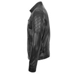 Men’s Black Leather Biker Jacket with Quilted – Jackson - Image 4