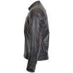 Men’s Bowie Rub-Off Leather Biker Jacket with Stand Collar - Image 4